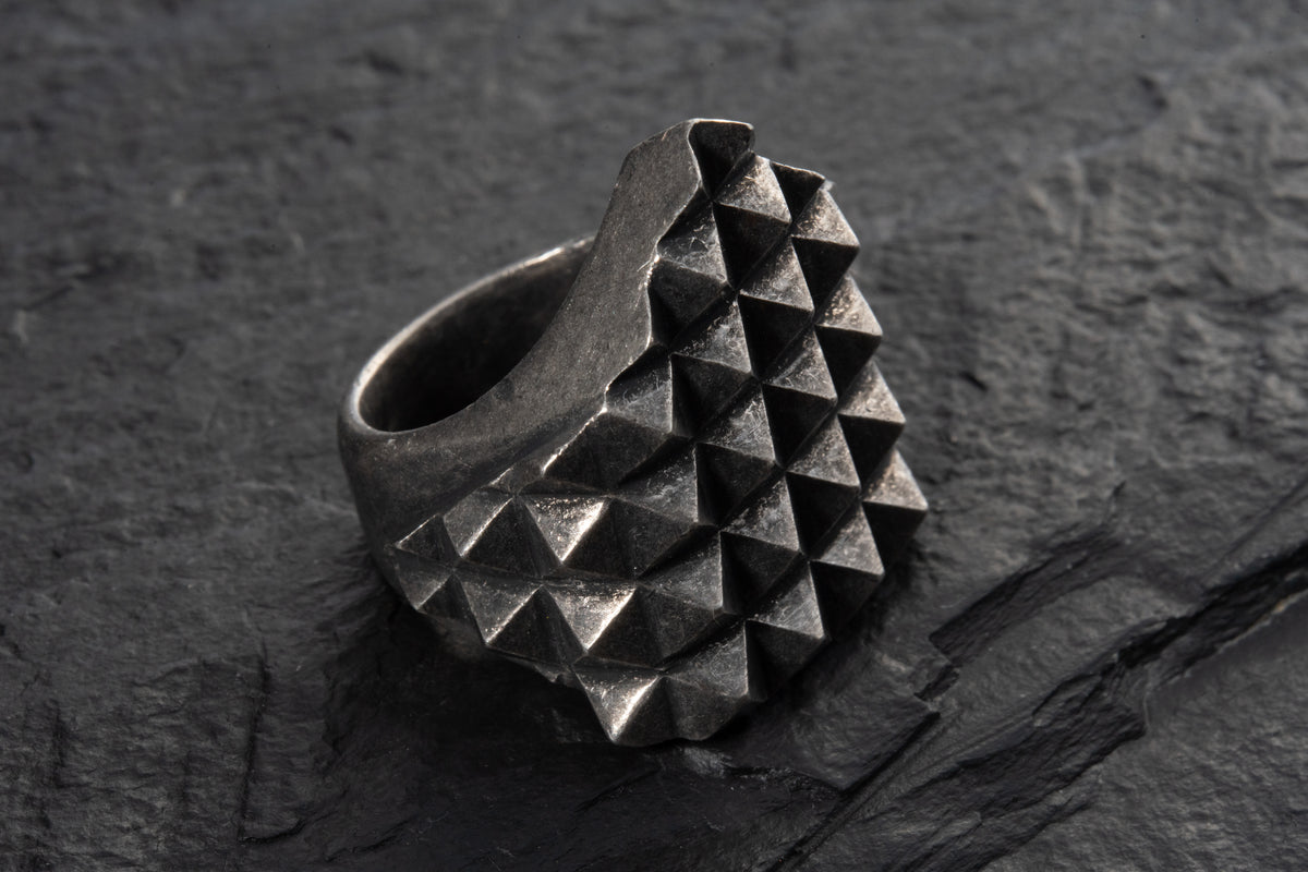 Square Spike Ring with Studs, oxidized finish – 925 sterling silver ring by Leony Jewellery