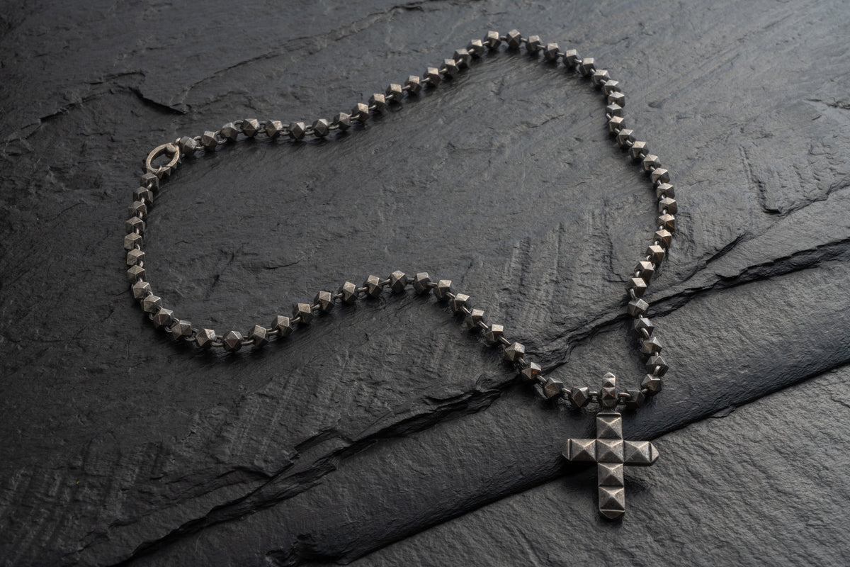 Studded Chain with Crucifix, oxidized finish – 925 sterling silver necklace by Leony Jewellery