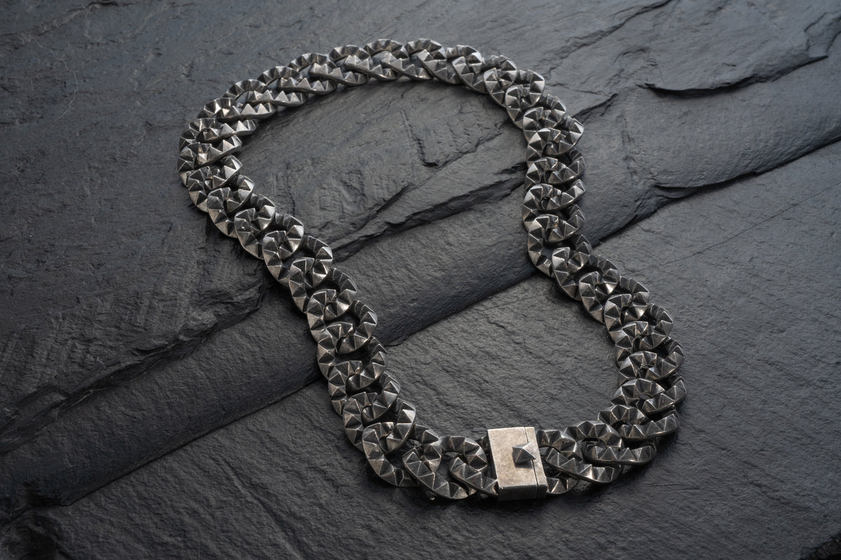 Studded Groumette, oxidized finish – 925 sterling silver necklace by Leony Jewellery