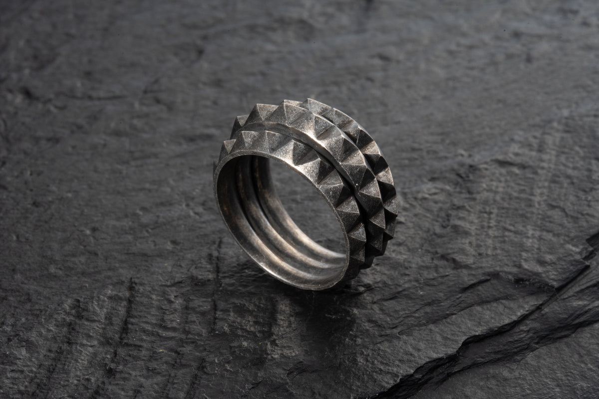 Triple Studded Band Ring, oxidized finish – 925 sterling silver ring by Leony Jewellery