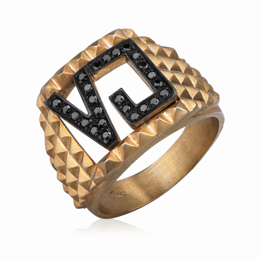 LEONY studded ring in bronze and black stones