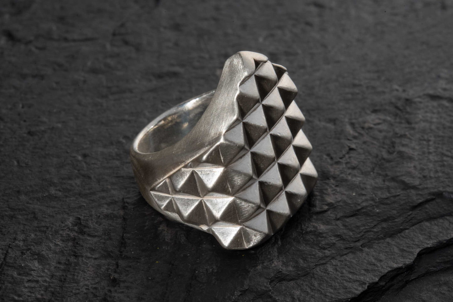 SQUARE SPIKE RING WITH STUDS