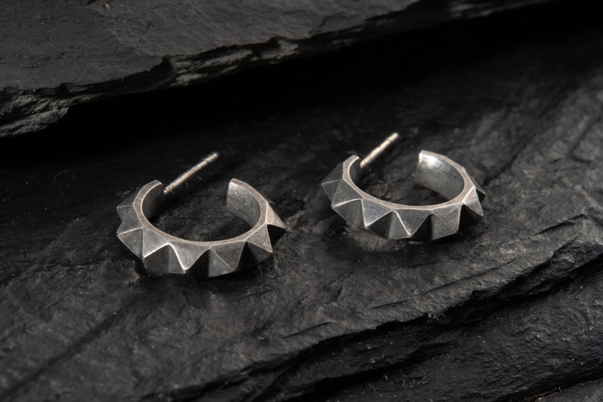 Circular Earring with Single Stud, oxidized finish – 925 sterling silver earring by Leony Jewellery