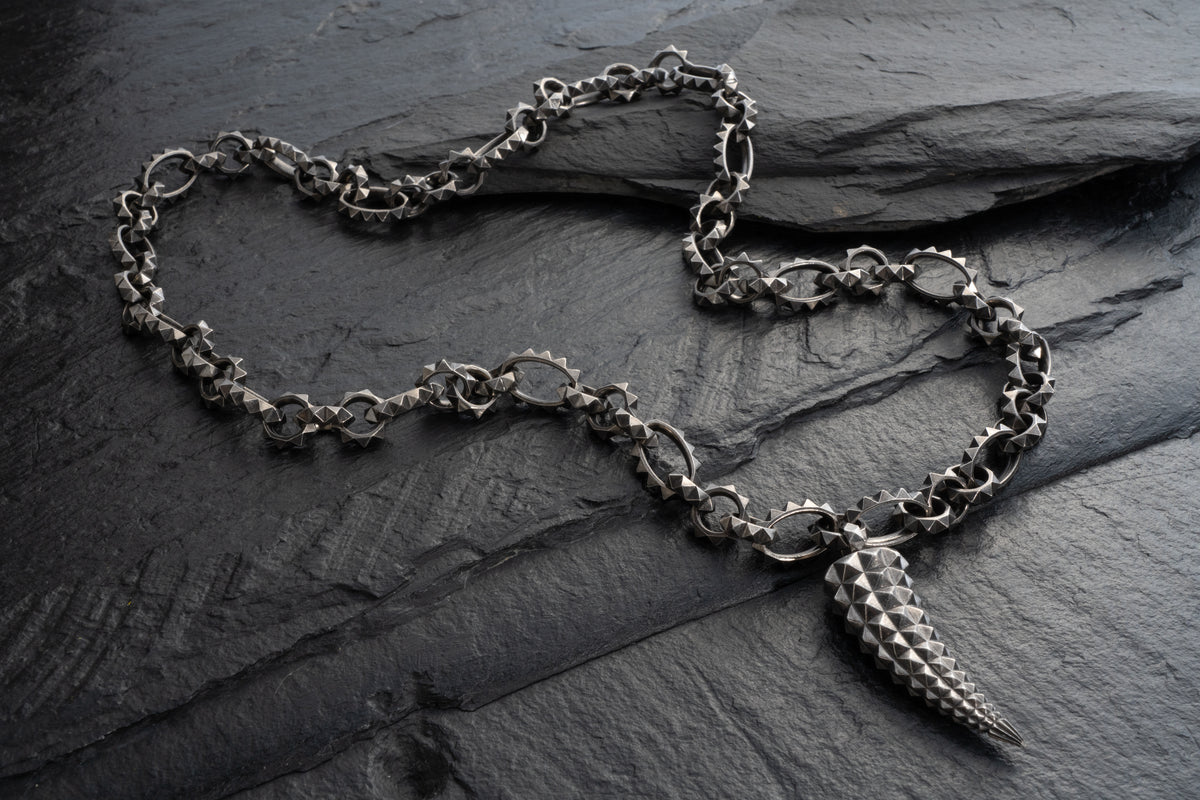 Studded Chain with Pendant, oxidized finish – 925 sterling silver necklace by Leony Jewellery