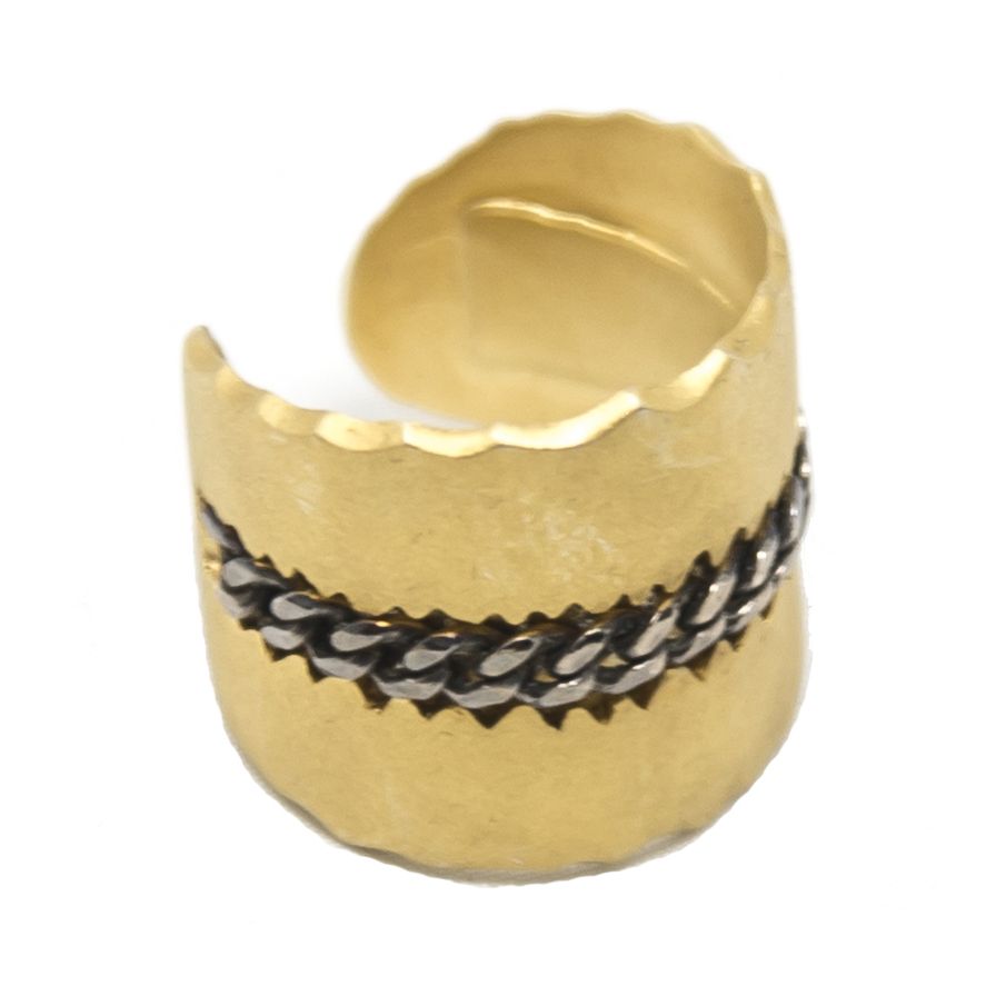 LEONY chain band ring in gold and dark silver