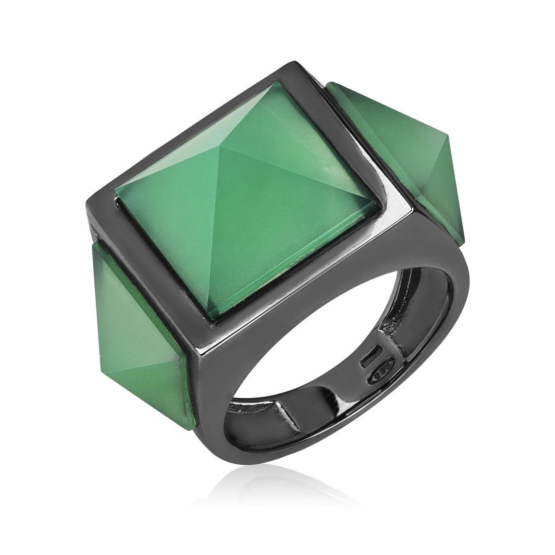 LEONY pyramid ring in dark silver and chrysoprase