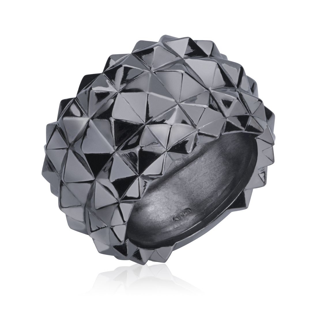 LEONY studded band ring in dark silver